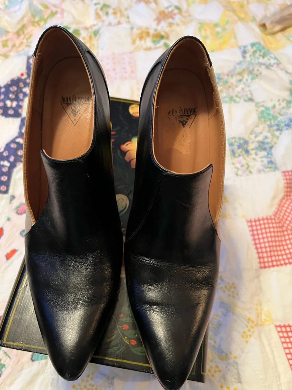 John Fluevog Black Leather Slip-On womens  Shoes